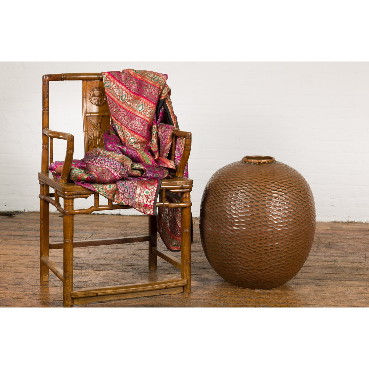 Prem Collection Handcrafted Brown Vase with Textured Honeycomb Style Motifs-3. Asian & Chinese Furniture, Art, Antiques, Vintage Home Décor for sale at FEA Home