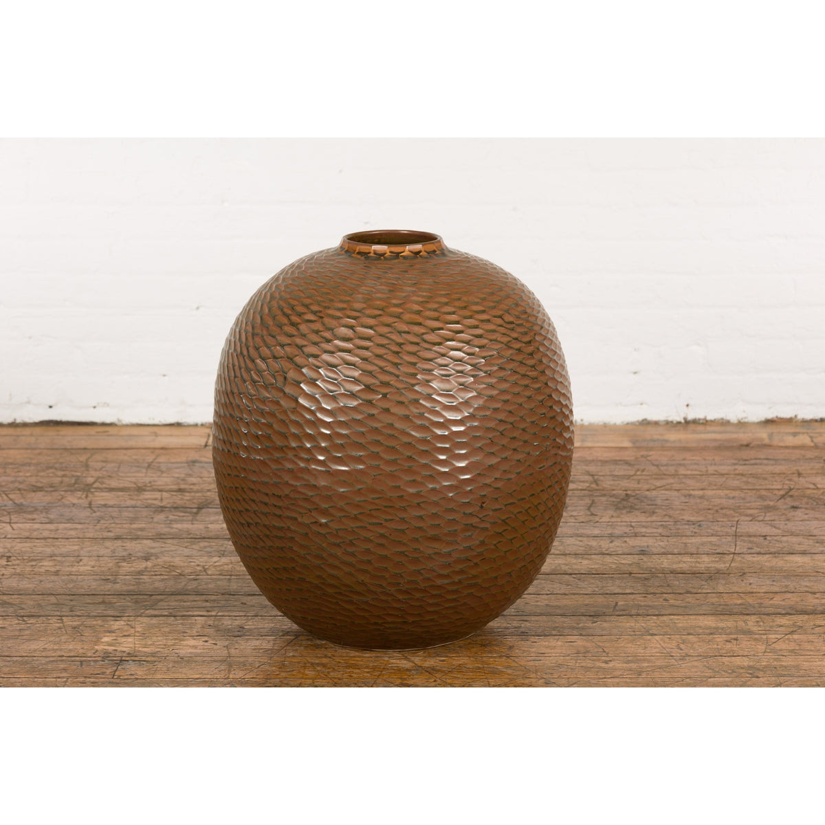 Prem Collection Handcrafted Brown Vase with Textured Honeycomb Style Motifs-4. Asian & Chinese Furniture, Art, Antiques, Vintage Home Décor for sale at FEA Home