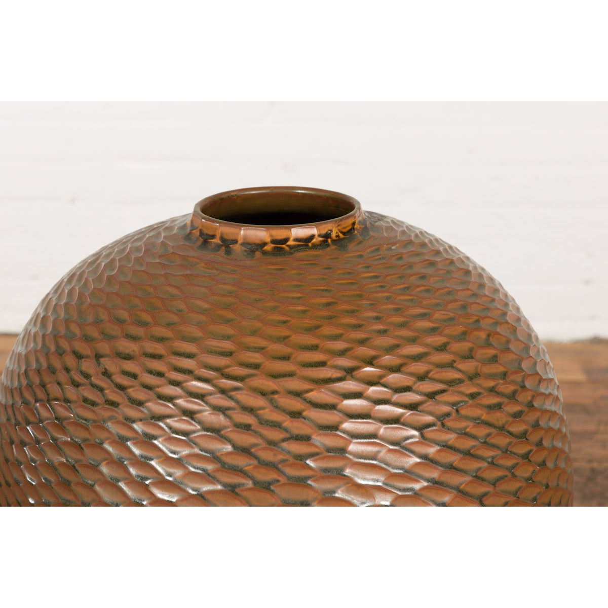 Prem Collection Handcrafted Brown Vase with Textured Honeycomb Style Motifs-5. Asian & Chinese Furniture, Art, Antiques, Vintage Home Décor for sale at FEA Home