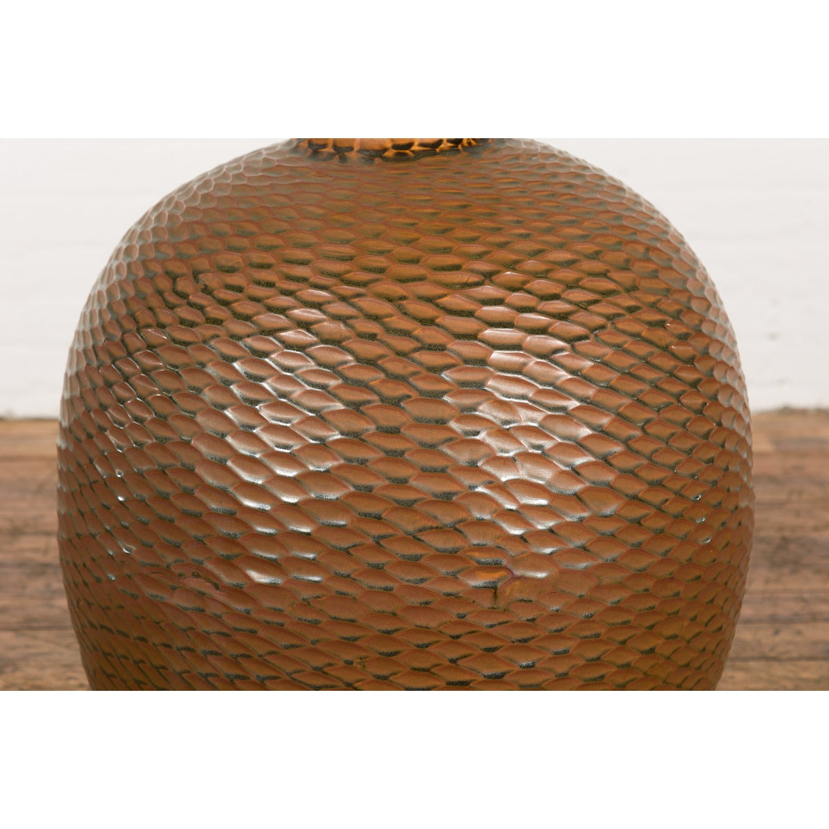 Prem Collection Handcrafted Brown Vase with Textured Honeycomb Style Motifs-6. Asian & Chinese Furniture, Art, Antiques, Vintage Home Décor for sale at FEA Home