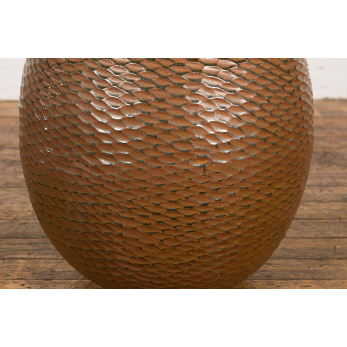 Prem Collection Handcrafted Brown Vase with Textured Honeycomb Style Motifs-7. Asian & Chinese Furniture, Art, Antiques, Vintage Home Décor for sale at FEA Home