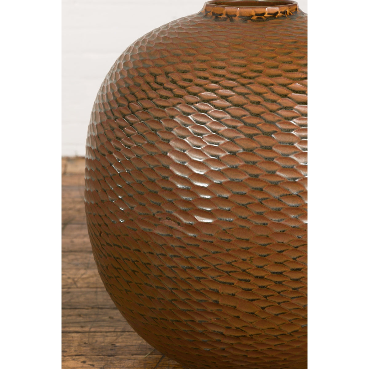 Prem Collection Handcrafted Brown Vase with Textured Honeycomb Style Motifs-9. Asian & Chinese Furniture, Art, Antiques, Vintage Home Décor for sale at FEA Home