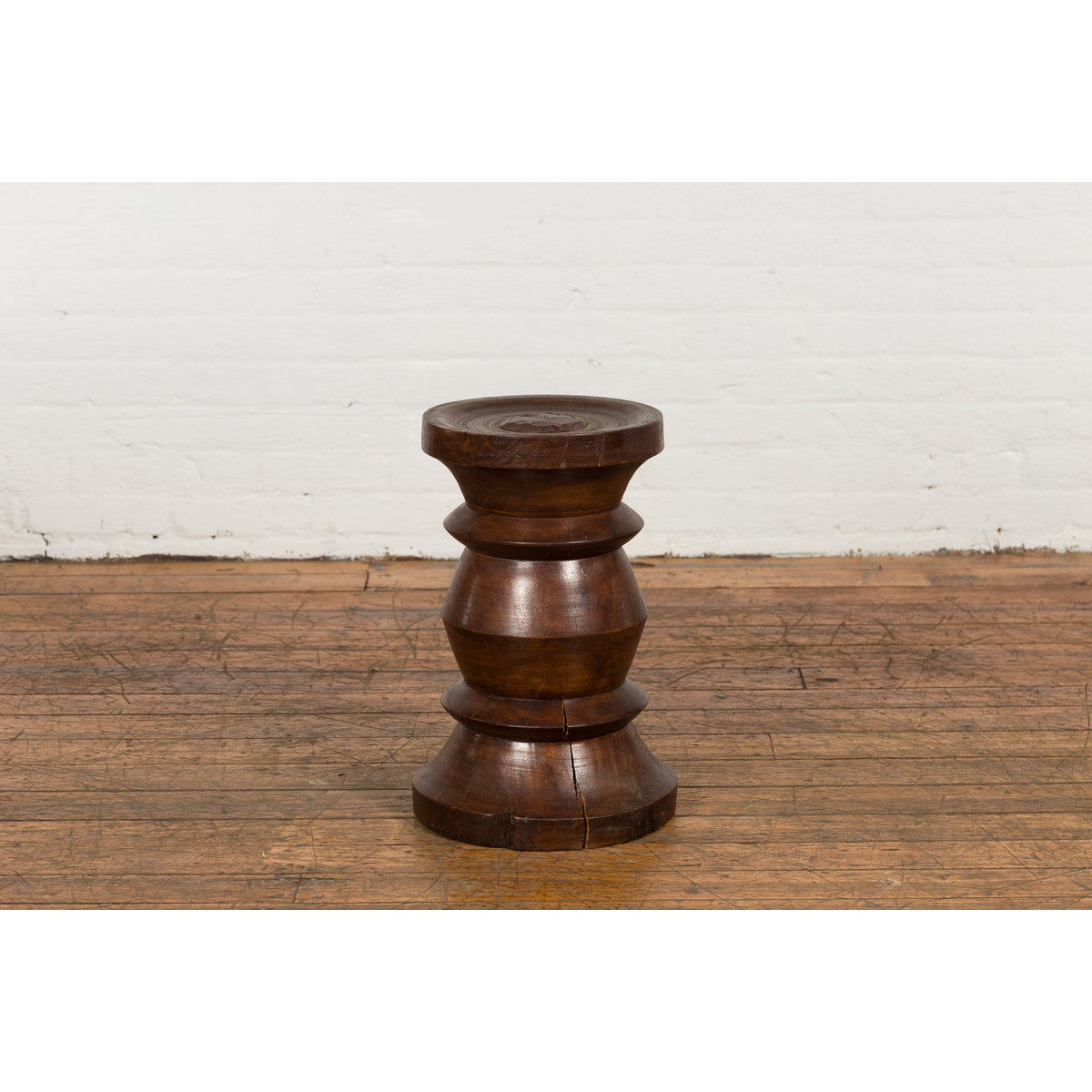 Rustic Indonesian 19th Century Solid Wood Turned Stool with Brown Patina-2. Asian & Chinese Furniture, Art, Antiques, Vintage Home Décor for sale at FEA Home