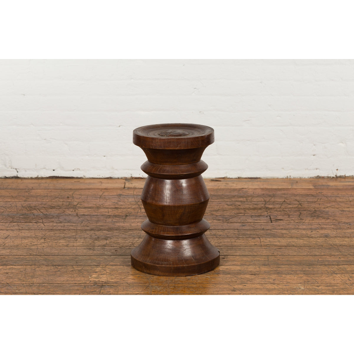 Rustic Indonesian 19th Century Solid Wood Turned Stool with Brown Patina-4. Asian & Chinese Furniture, Art, Antiques, Vintage Home Décor for sale at FEA Home
