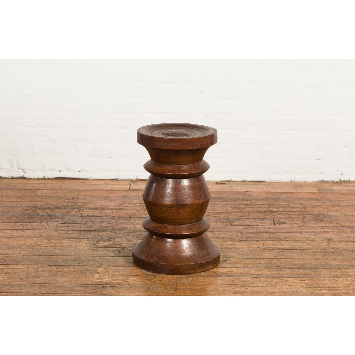 Rustic Indonesian 19th Century Solid Wood Turned Stool with Brown Patina-5. Asian & Chinese Furniture, Art, Antiques, Vintage Home Décor for sale at FEA Home