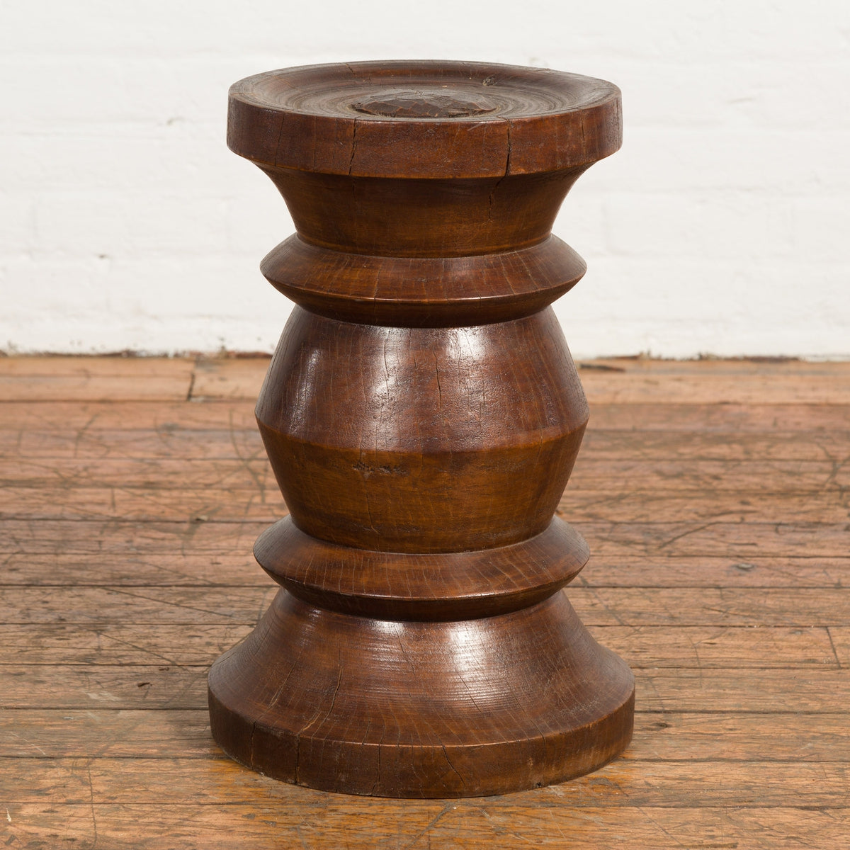 Rustic Indonesian 19th Century Solid Wood Turned Stool with Brown Patina-6. Asian & Chinese Furniture, Art, Antiques, Vintage Home Décor for sale at FEA Home