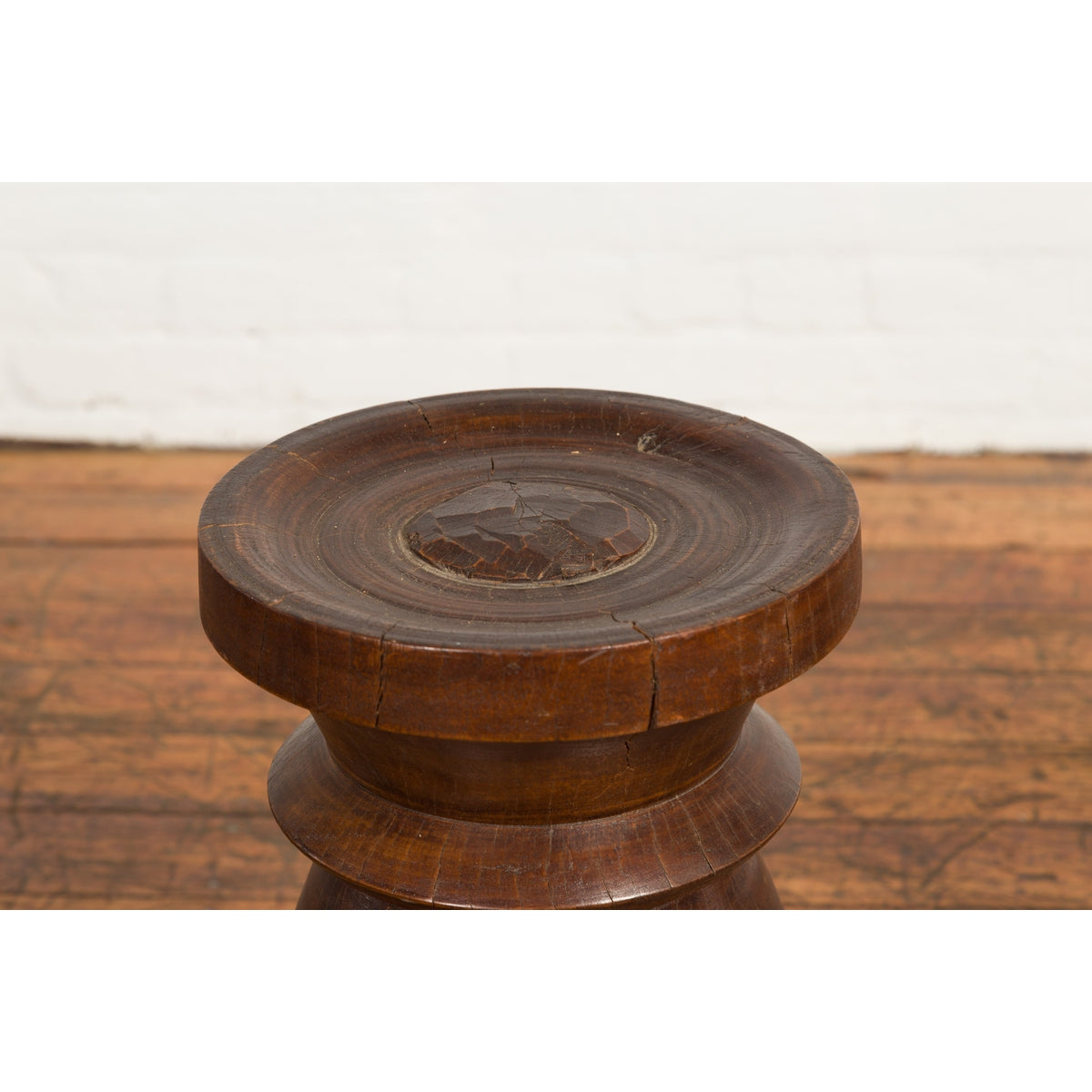 Rustic Indonesian 19th Century Solid Wood Turned Stool with Brown Patina-7. Asian & Chinese Furniture, Art, Antiques, Vintage Home Décor for sale at FEA Home
