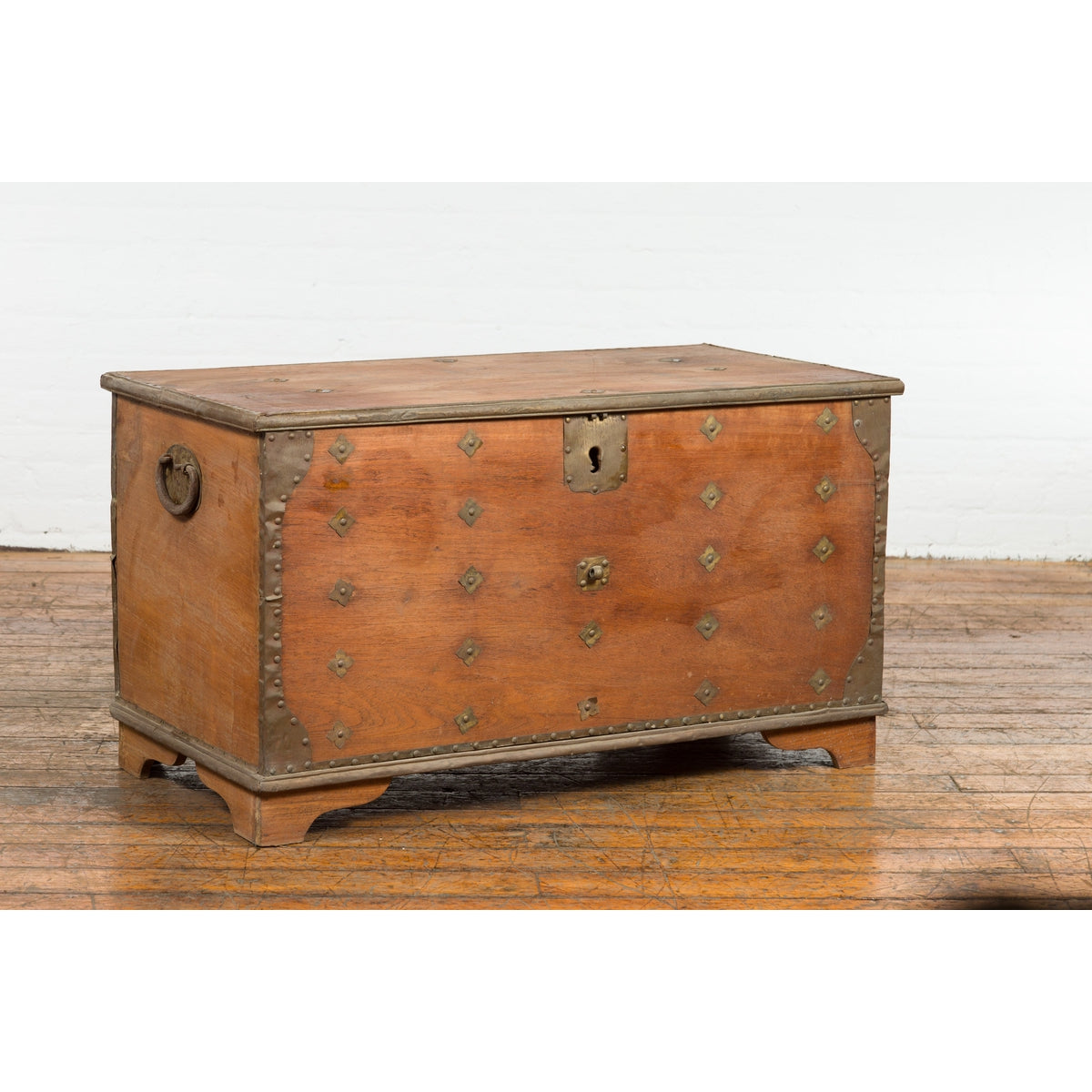 Rustic Indonesian 19th Century Wooden Blanket Chest with Brass Accents-10. Asian & Chinese Furniture, Art, Antiques, Vintage Home Décor for sale at FEA Home