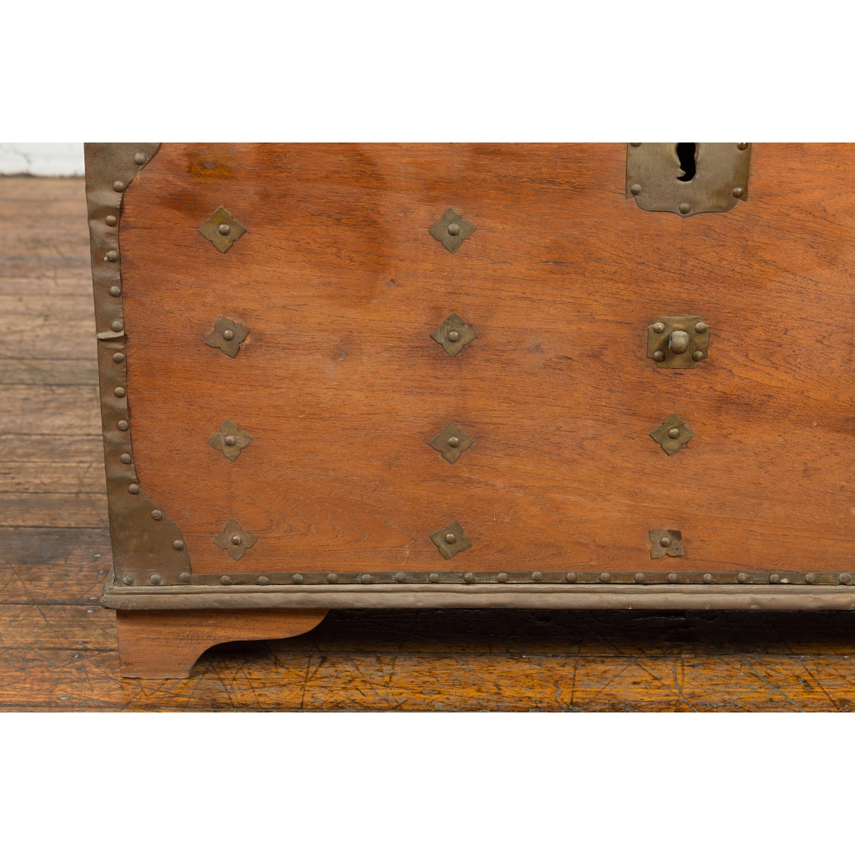 Rustic Indonesian 19th Century Wooden Blanket Chest with Brass Accents-7. Asian & Chinese Furniture, Art, Antiques, Vintage Home Décor for sale at FEA Home