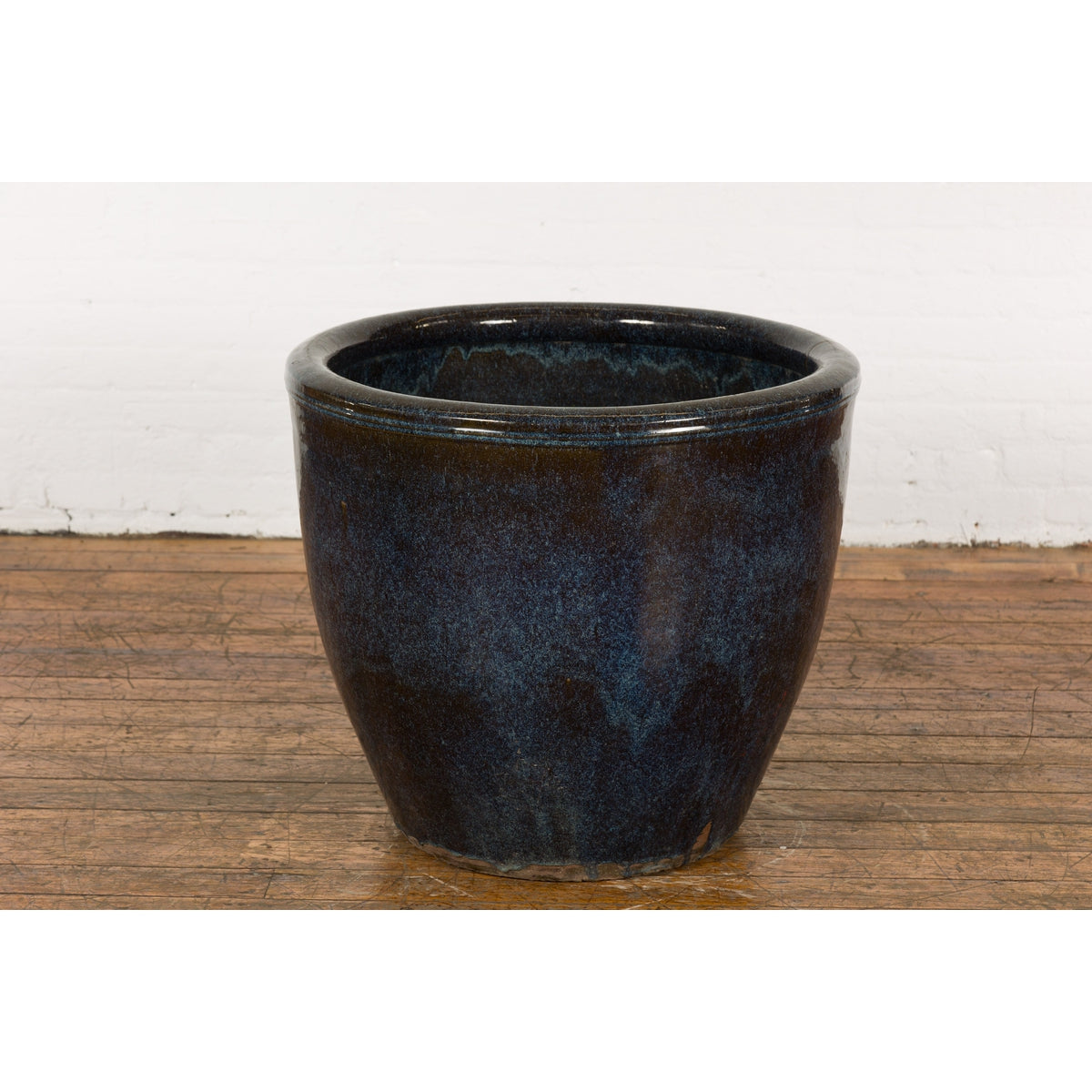 Thai Vintage Oversized Shigaraki Style Namako Glazed Planter with Wave Effects-10. Asian & Chinese Furniture, Art, Antiques, Vintage Home Décor for sale at FEA Home