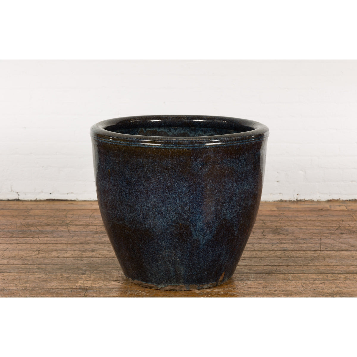 Thai Vintage Oversized Shigaraki Style Namako Glazed Planter with Wave Effects-2. Asian & Chinese Furniture, Art, Antiques, Vintage Home Décor for sale at FEA Home