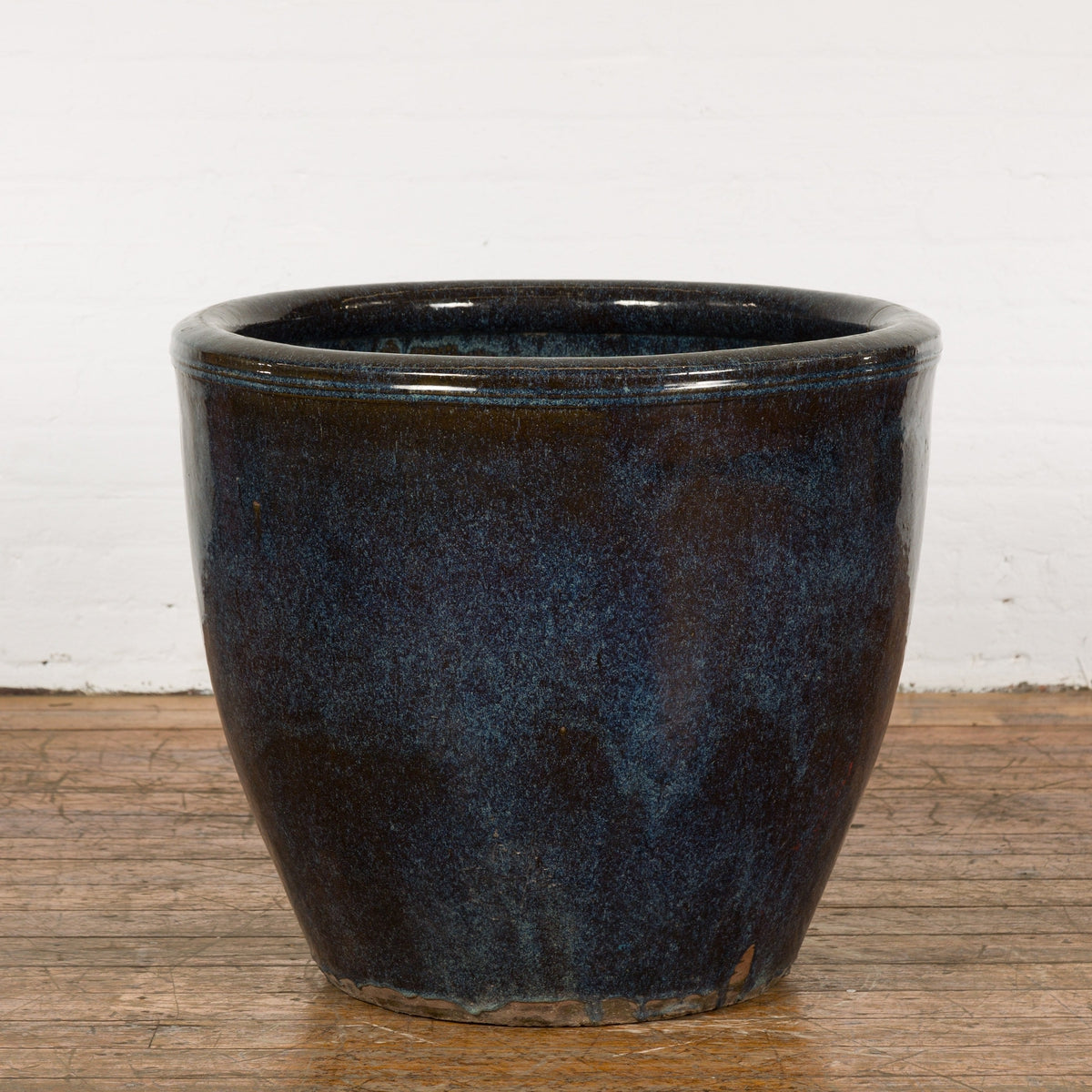 Thai Vintage Oversized Shigaraki Style Namako Glazed Planter with Wave Effects-3. Asian & Chinese Furniture, Art, Antiques, Vintage Home Décor for sale at FEA Home