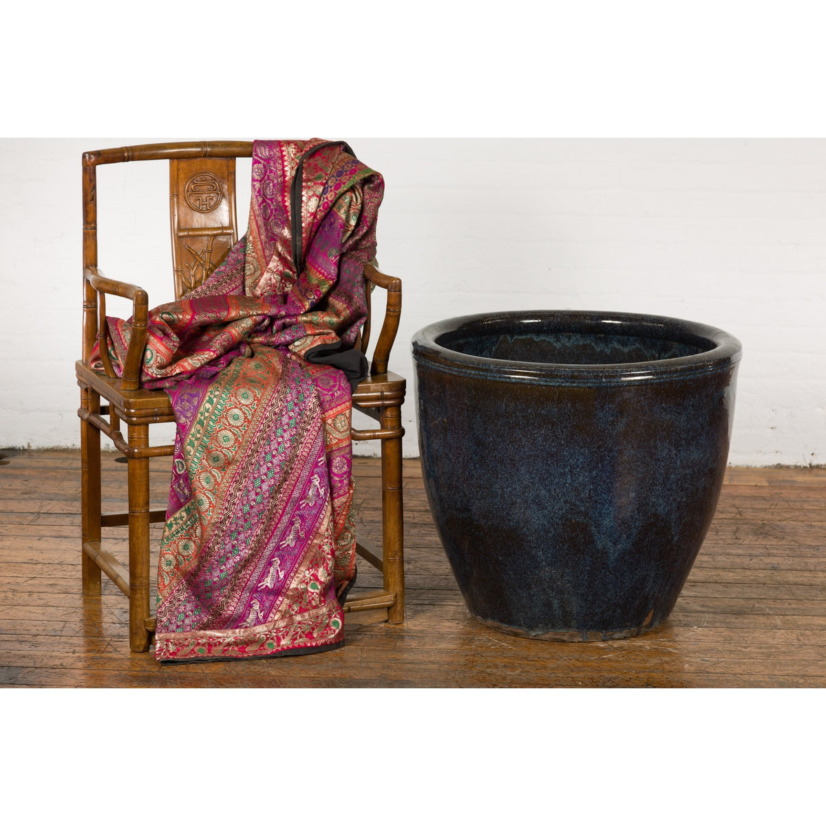 Thai Vintage Oversized Shigaraki Style Namako Glazed Planter with Wave Effects-4. Asian & Chinese Furniture, Art, Antiques, Vintage Home Décor for sale at FEA Home