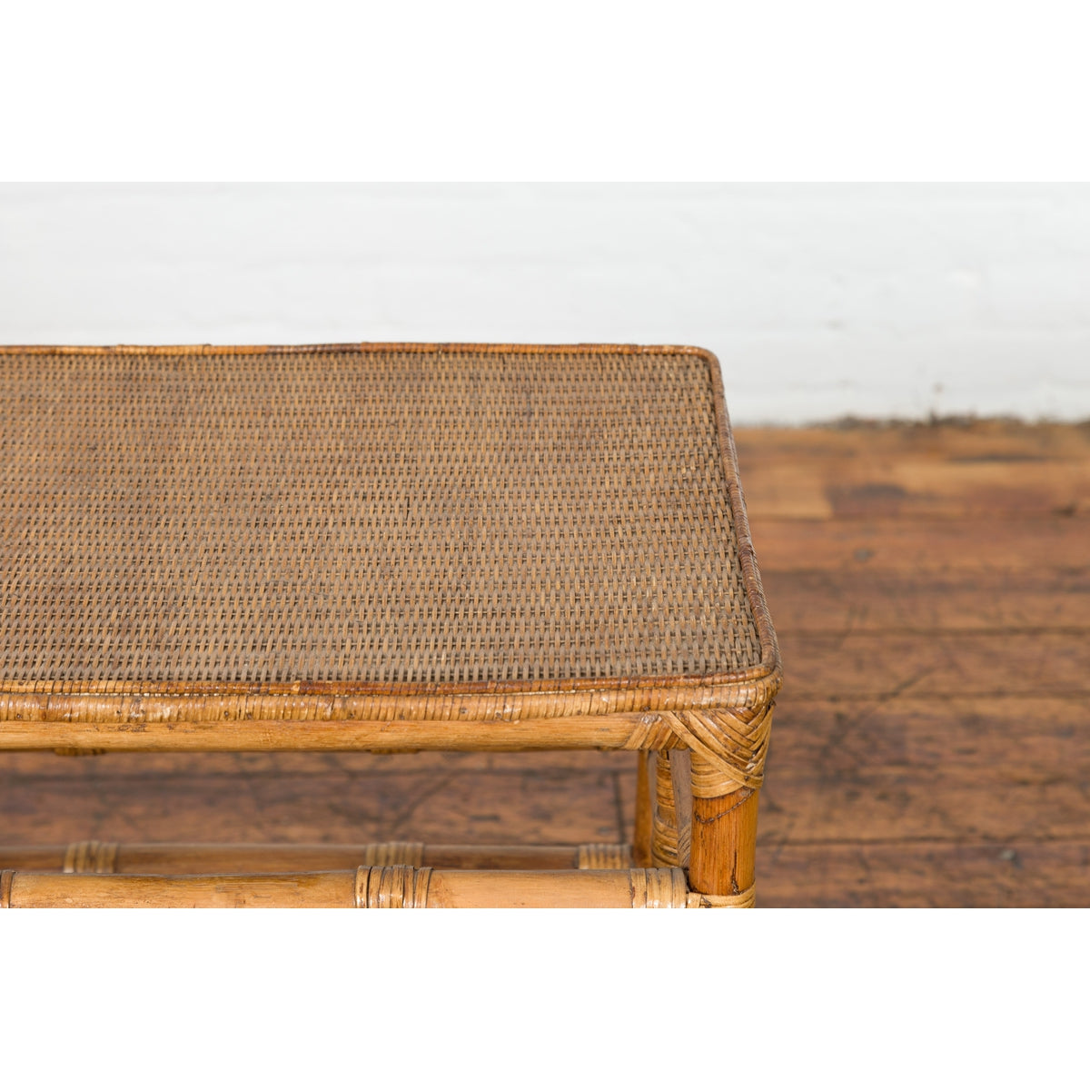 Vintage Country Style Burmese Table with Rattan Top and Geometric Bamboo Base-10. Asian & Chinese Furniture, Art, Antiques, Vintage Home Décor for sale at FEA Home