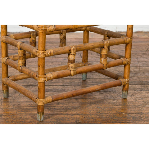Vintage Country Style Burmese Table with Rattan Top and Geometric Bamboo Base-YN7569-12. Asian & Chinese Furniture, Art, Antiques, Vintage Home Décor for sale at FEA Home