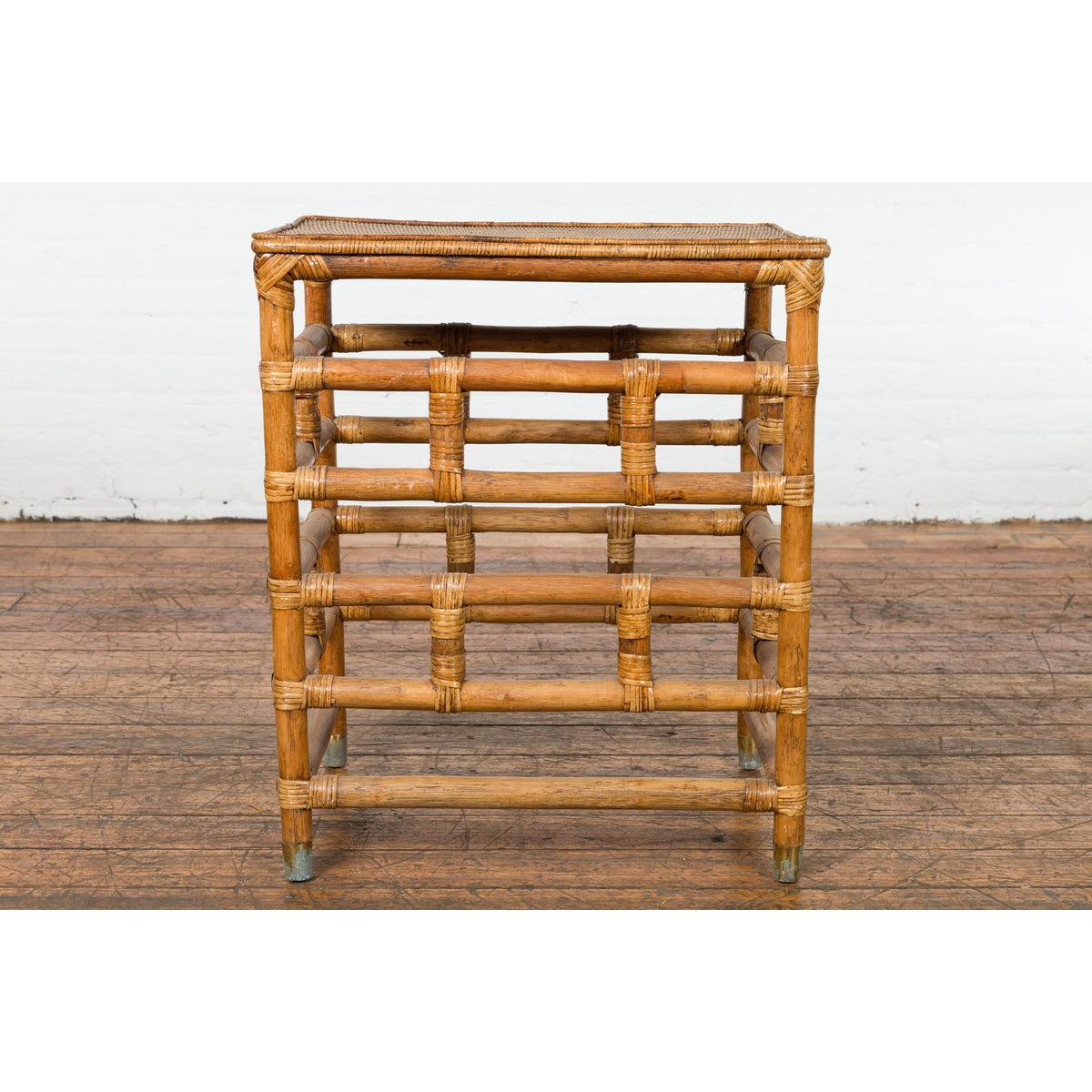 Vintage Country Style Burmese Table with Rattan Top and Geometric Bamboo Base-14. Asian & Chinese Furniture, Art, Antiques, Vintage Home Décor for sale at FEA Home