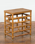 Vintage Country Style Burmese Table with Rattan Top and Geometric Bamboo Base-3. Asian & Chinese Furniture, Art, Antiques, Vintage Home Décor for sale at FEA Home