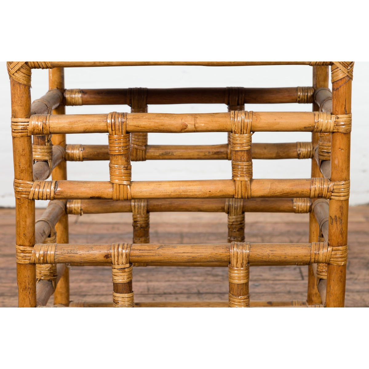 Vintage Country Style Burmese Table with Rattan Top and Geometric Bamboo Base-6. Asian & Chinese Furniture, Art, Antiques, Vintage Home Décor for sale at FEA Home