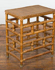 Vintage Country Style Burmese Table with Rattan Top and Geometric Bamboo Base-7. Asian & Chinese Furniture, Art, Antiques, Vintage Home Décor for sale at FEA Home