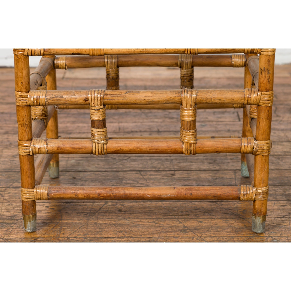 Vintage Country Style Burmese Table with Rattan Top and Geometric Bamboo Base-8. Asian & Chinese Furniture, Art, Antiques, Vintage Home Décor for sale at FEA Home