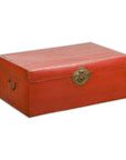 Vintage Red Leather Lacquer Blanket Chest with Brass Hardware-1. Asian & Chinese Furniture, Art, Antiques, Vintage Home Décor for sale at FEA Home