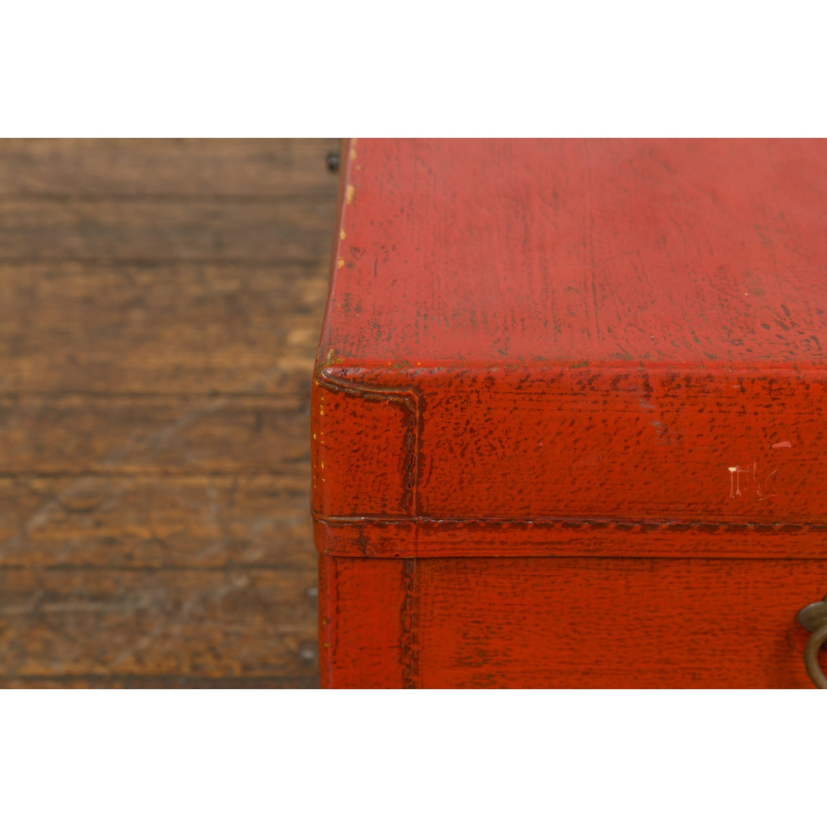 Vintage Red Leather Lacquer Blanket Chest with Brass Hardware-11. Asian & Chinese Furniture, Art, Antiques, Vintage Home Décor for sale at FEA Home