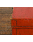 Vintage Red Leather Lacquer Blanket Chest with Brass Hardware-11. Asian & Chinese Furniture, Art, Antiques, Vintage Home Décor for sale at FEA Home