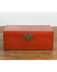 Vintage Red Leather Lacquer Blanket Chest with Brass Hardware-2. Asian & Chinese Furniture, Art, Antiques, Vintage Home Décor for sale at FEA Home