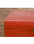 Vintage Red Leather Lacquer Blanket Chest with Brass Hardware-13. Asian & Chinese Furniture, Art, Antiques, Vintage Home Décor for sale at FEA Home