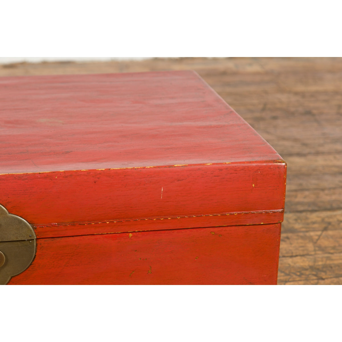 Vintage Red Leather Lacquer Blanket Chest with Brass Hardware-14. Asian & Chinese Furniture, Art, Antiques, Vintage Home Décor for sale at FEA Home