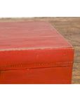 Vintage Red Leather Lacquer Blanket Chest with Brass Hardware-14. Asian & Chinese Furniture, Art, Antiques, Vintage Home Décor for sale at FEA Home