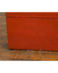 Vintage Red Leather Lacquer Blanket Chest with Brass Hardware-15. Asian & Chinese Furniture, Art, Antiques, Vintage Home Décor for sale at FEA Home