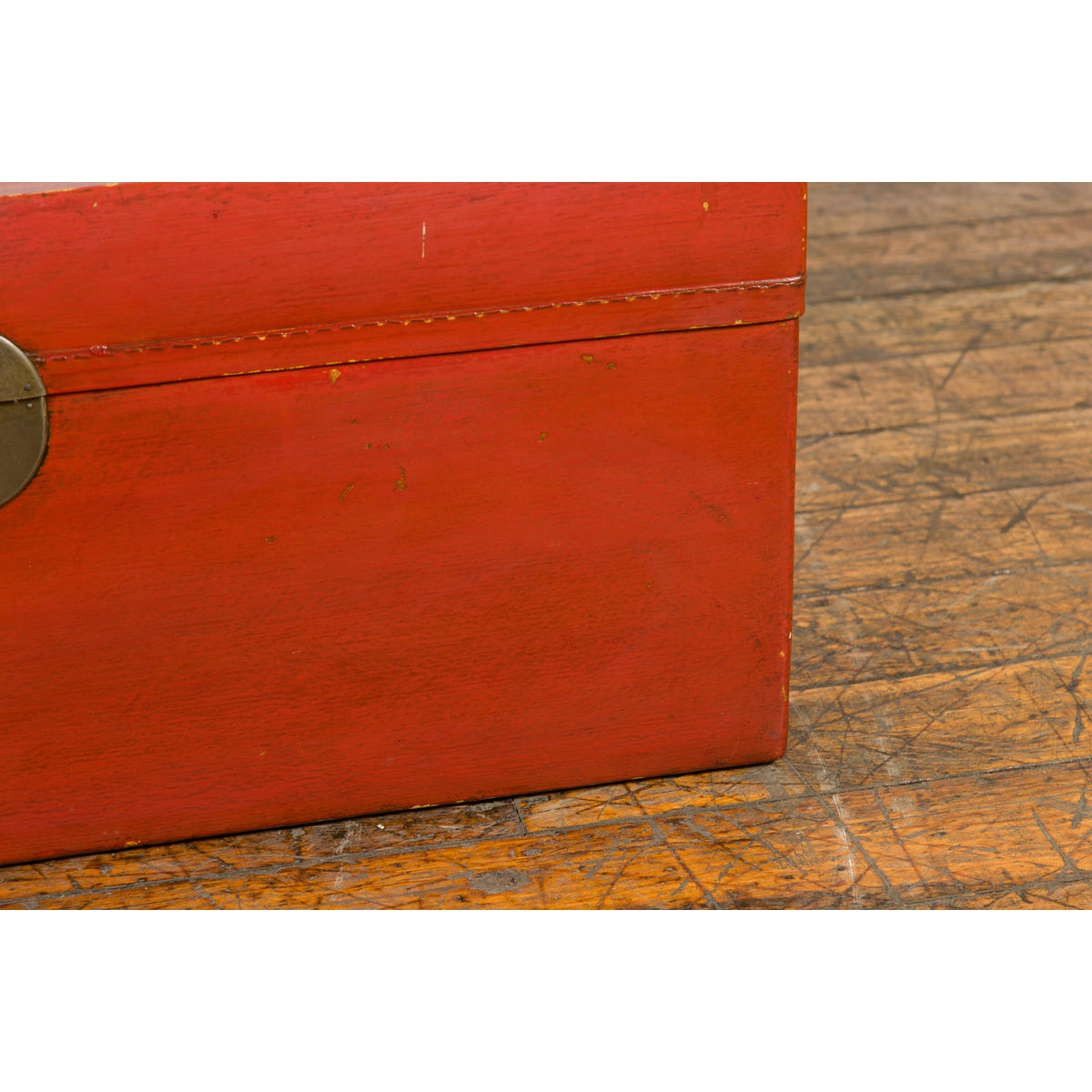Vintage Red Leather Lacquer Blanket Chest with Brass Hardware-16. Asian & Chinese Furniture, Art, Antiques, Vintage Home Décor for sale at FEA Home