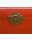 Vintage Red Leather Lacquer Blanket Chest with Brass Hardware-17. Asian & Chinese Furniture, Art, Antiques, Vintage Home Décor for sale at FEA Home