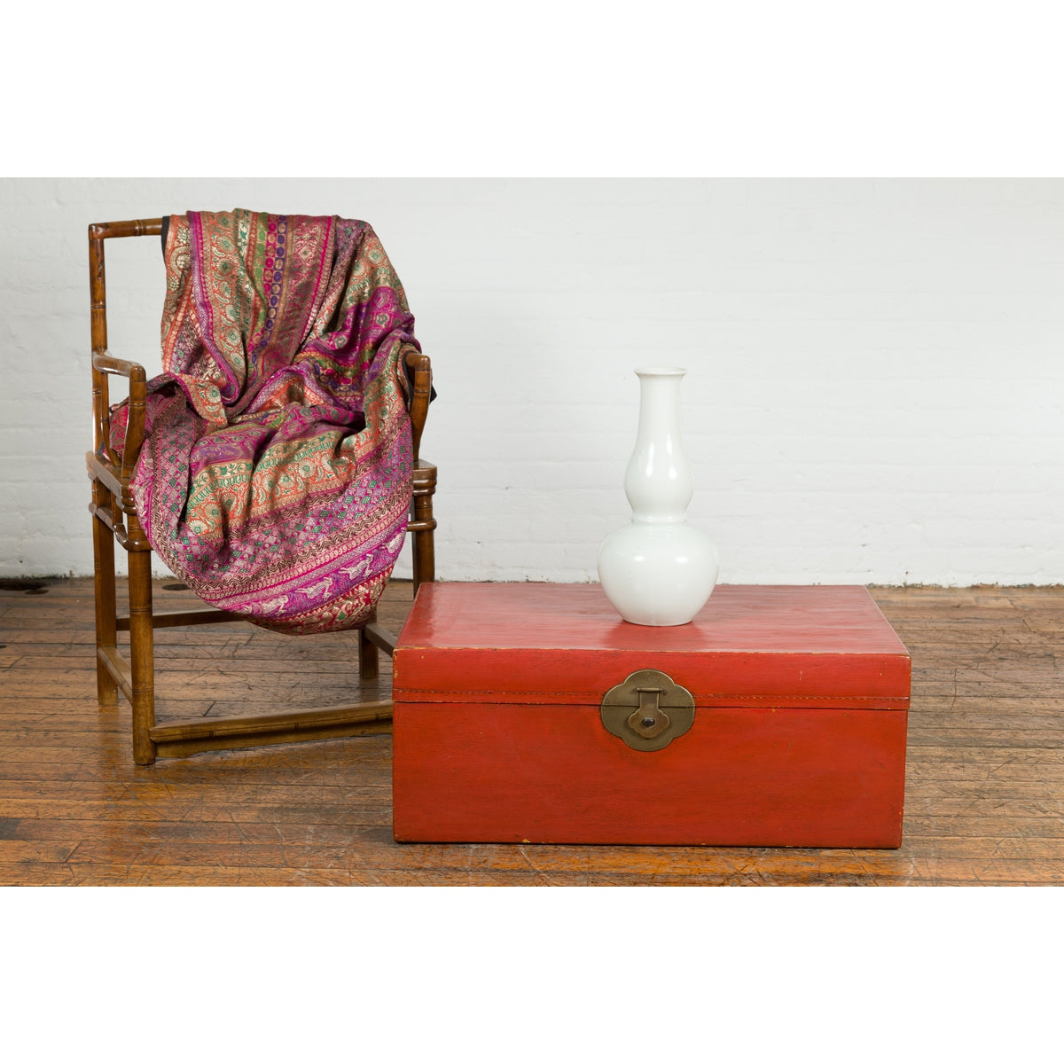 Vintage Red Leather Lacquer Blanket Chest with Brass Hardware-5. Asian & Chinese Furniture, Art, Antiques, Vintage Home Décor for sale at FEA Home