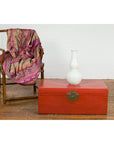 Vintage Red Leather Lacquer Blanket Chest with Brass Hardware-5. Asian & Chinese Furniture, Art, Antiques, Vintage Home Décor for sale at FEA Home
