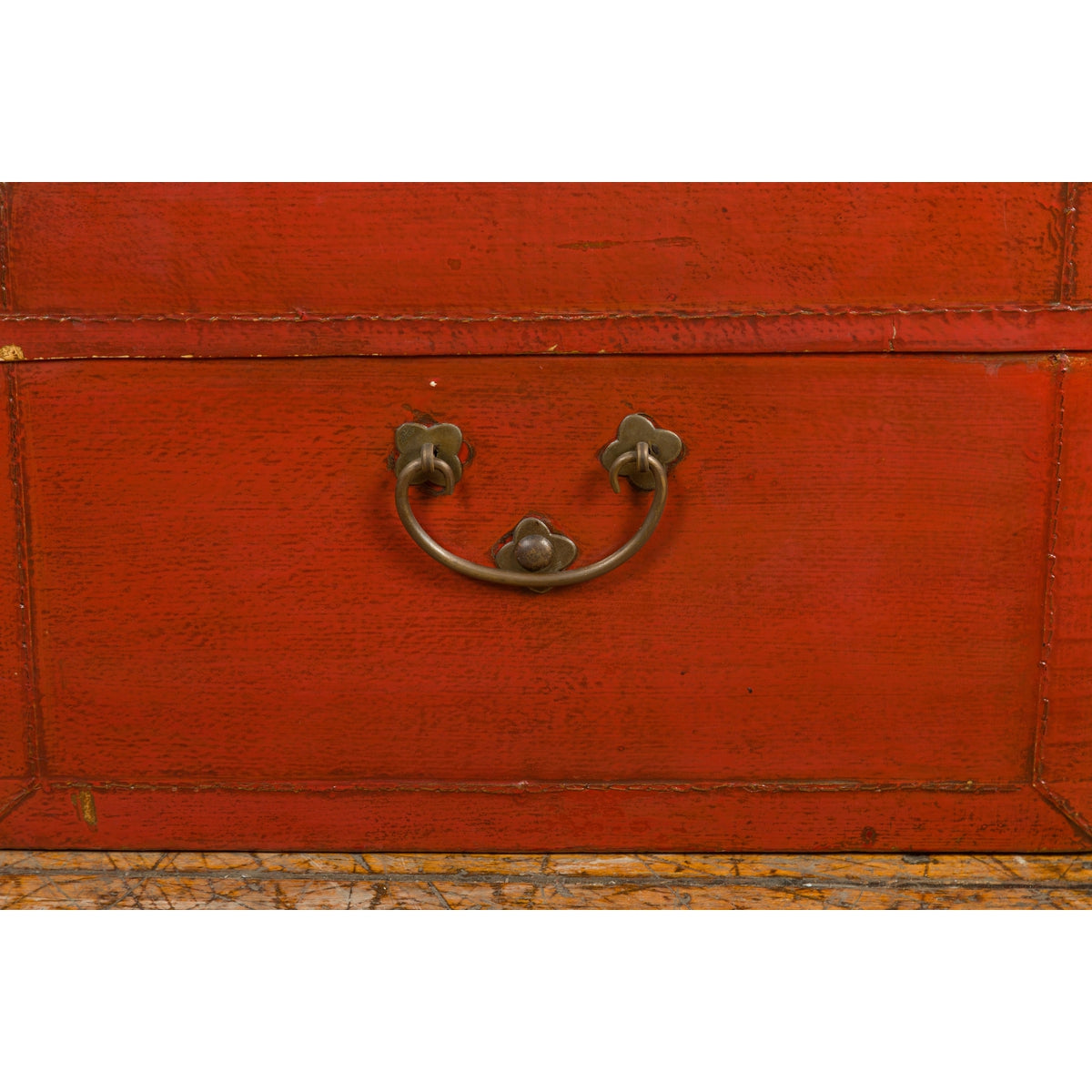 Vintage Red Leather Lacquer Blanket Chest with Brass Hardware-8. Asian & Chinese Furniture, Art, Antiques, Vintage Home Décor for sale at FEA Home