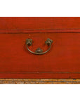 Vintage Red Leather Lacquer Blanket Chest with Brass Hardware-8. Asian & Chinese Furniture, Art, Antiques, Vintage Home Décor for sale at FEA Home
