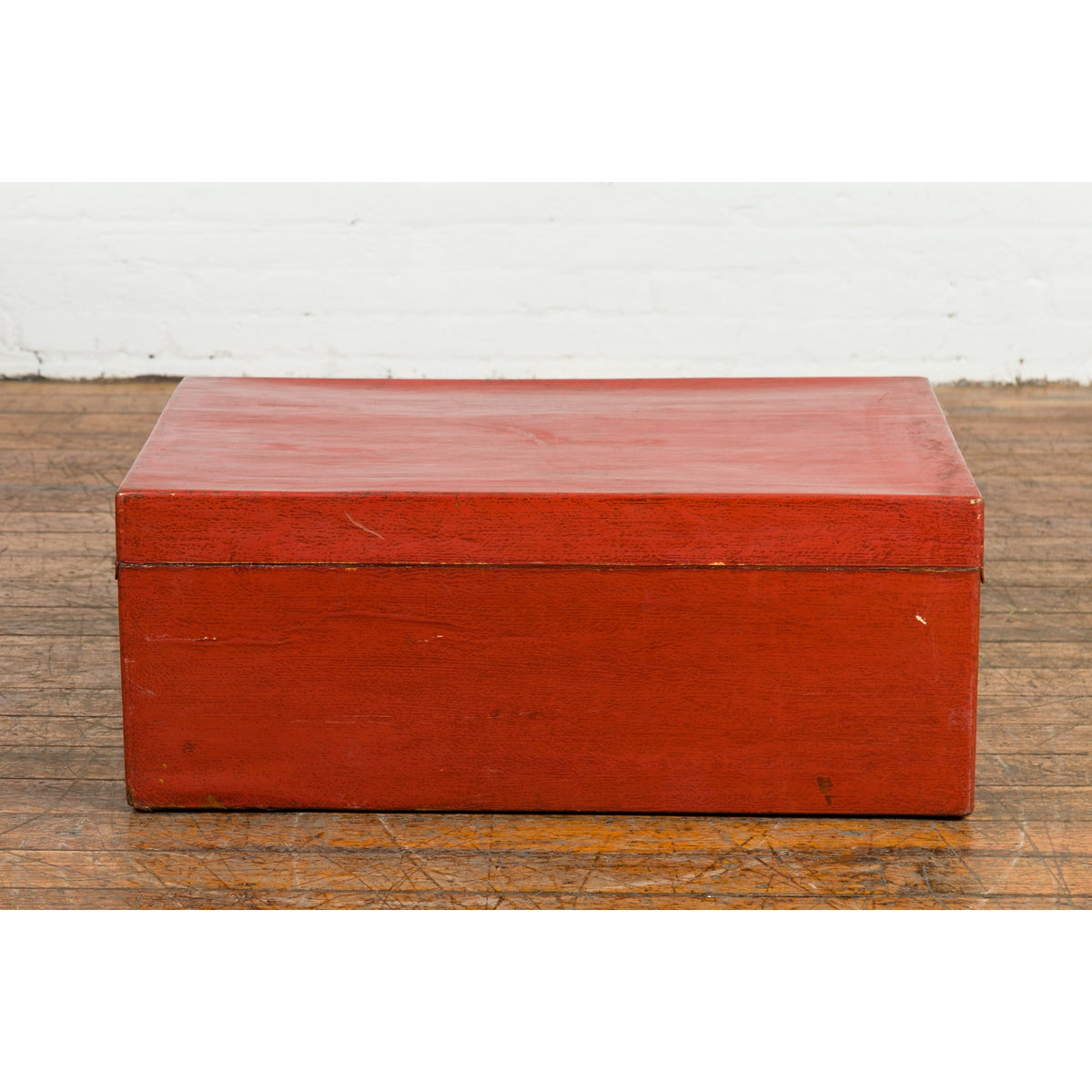 Vintage Red Leather Lacquer Blanket Chest with Brass Hardware-9. Asian & Chinese Furniture, Art, Antiques, Vintage Home Décor for sale at FEA Home