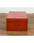 Vintage Red Leather Lacquer Blanket Chest with Brass Hardware-10. Asian & Chinese Furniture, Art, Antiques, Vintage Home Décor for sale at FEA Home