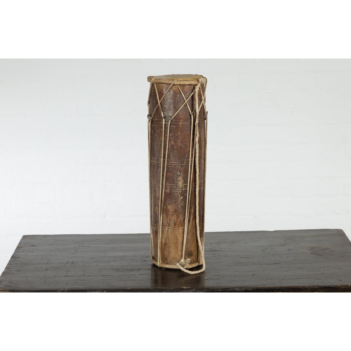 Vintage Thai Wood, Leather and Rope Klong Khaek Processional Double Headed Drum-10. Asian & Chinese Furniture, Art, Antiques, Vintage Home Décor for sale at FEA Home