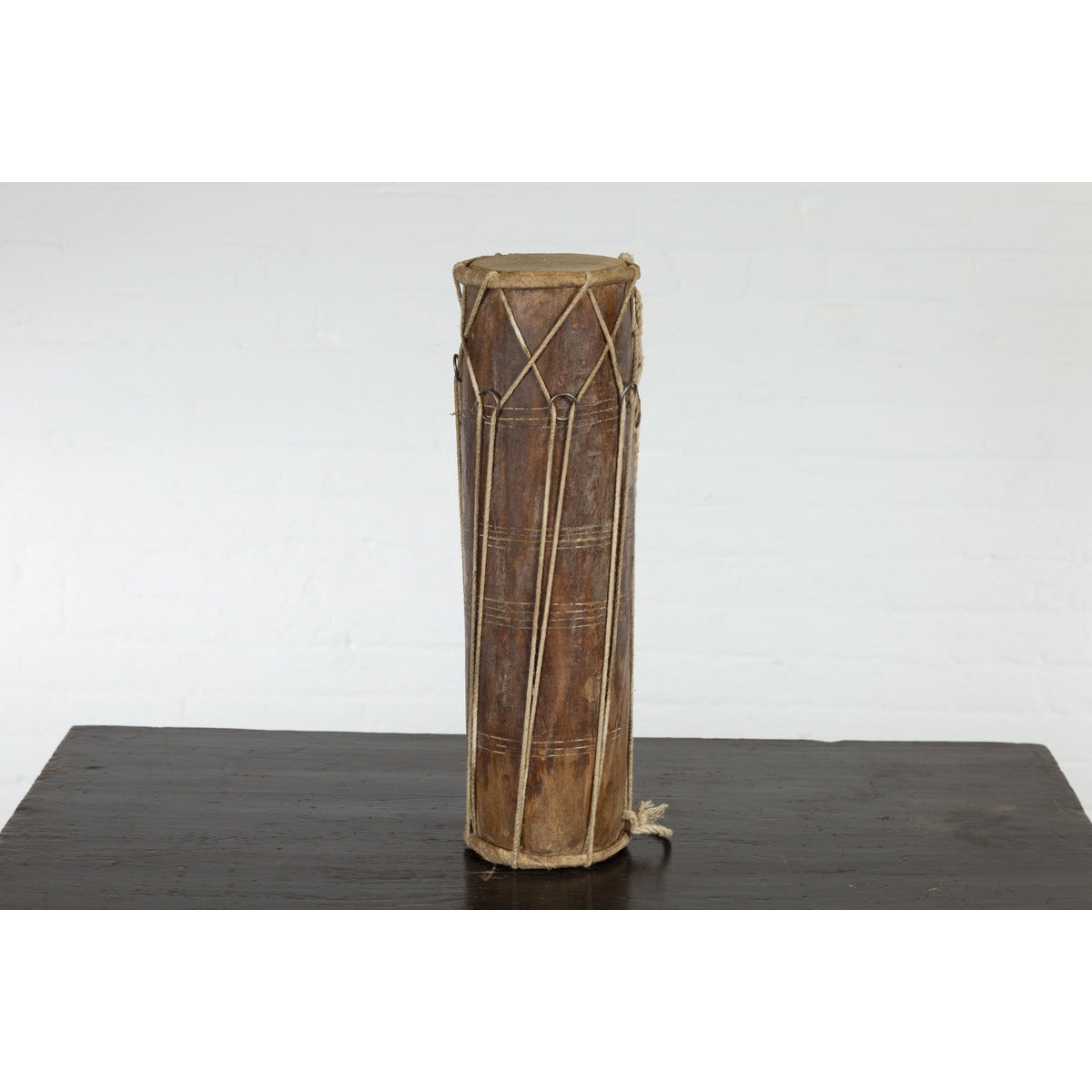 Vintage Thai Wood, Leather and Rope Klong Khaek Processional Double Headed Drum-11. Asian & Chinese Furniture, Art, Antiques, Vintage Home Décor for sale at FEA Home