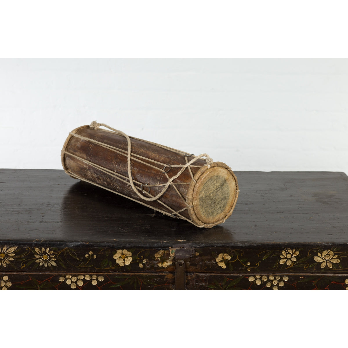 Vintage Thai Wood, Leather and Rope Klong Khaek Processional Double Headed Drum-12. Asian & Chinese Furniture, Art, Antiques, Vintage Home Décor for sale at FEA Home