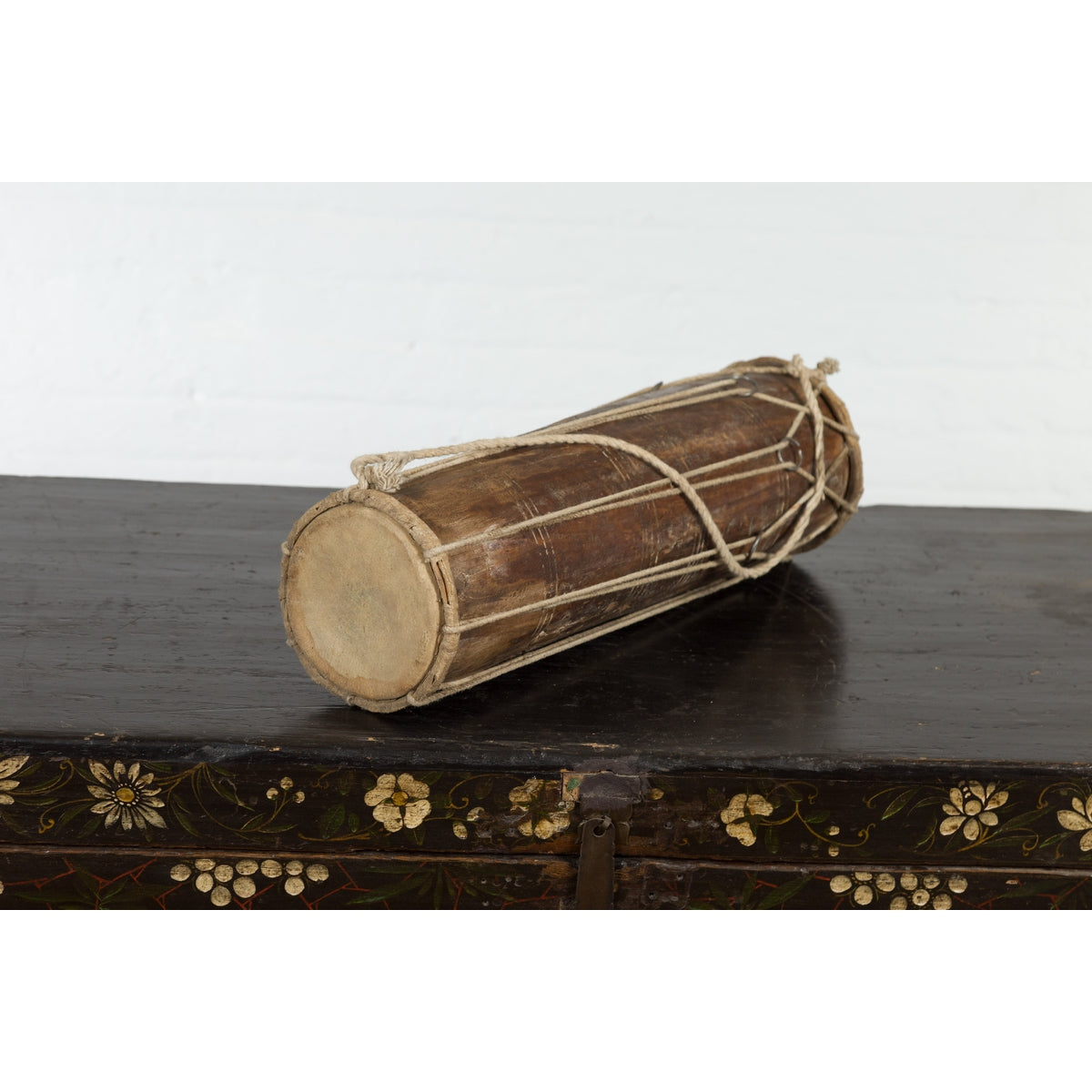 Vintage Thai Wood, Leather and Rope Klong Khaek Processional Double Headed Drum-13. Asian & Chinese Furniture, Art, Antiques, Vintage Home Décor for sale at FEA Home