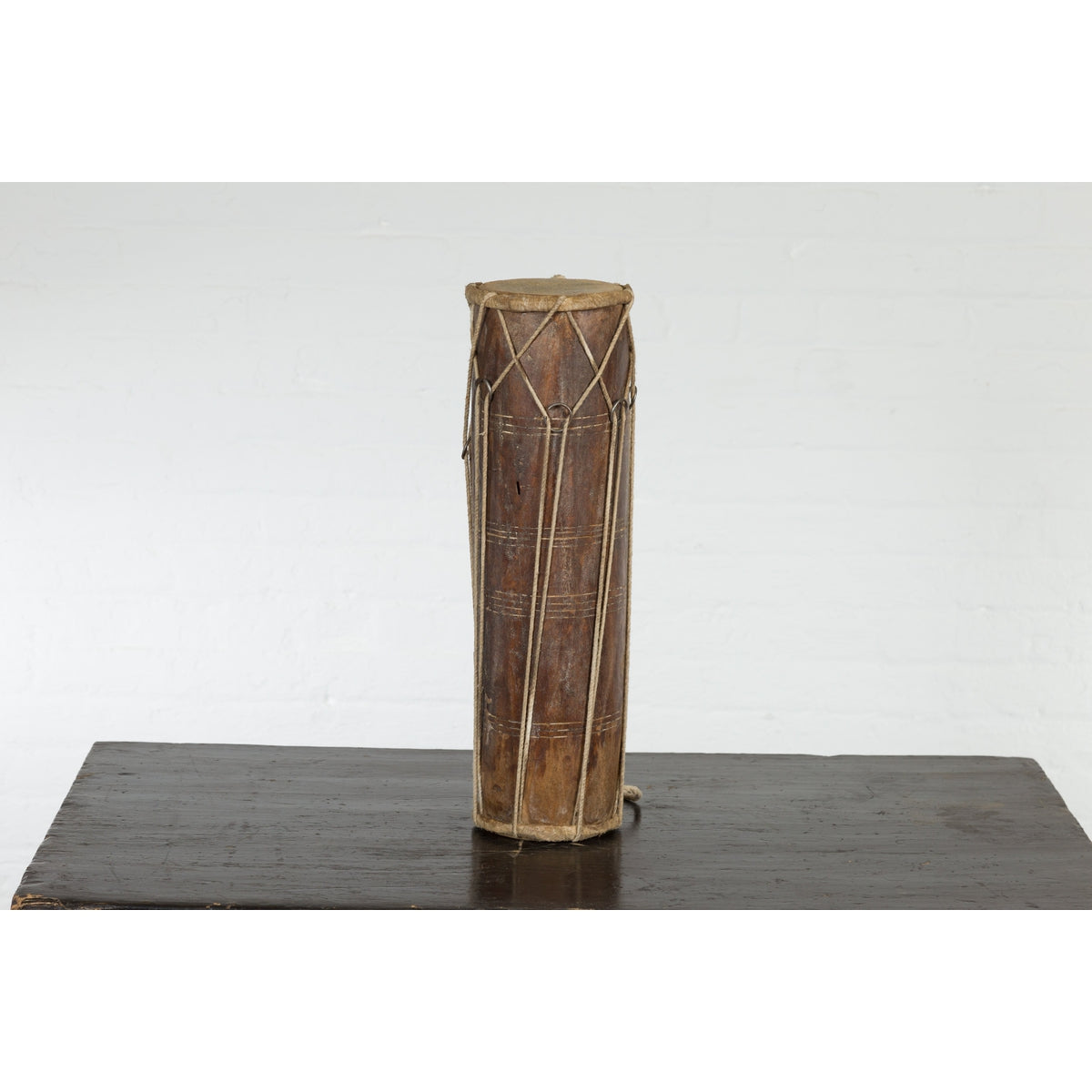 Vintage Thai Wood, Leather and Rope Klong Khaek Processional Double Headed Drum-3. Asian & Chinese Furniture, Art, Antiques, Vintage Home Décor for sale at FEA Home