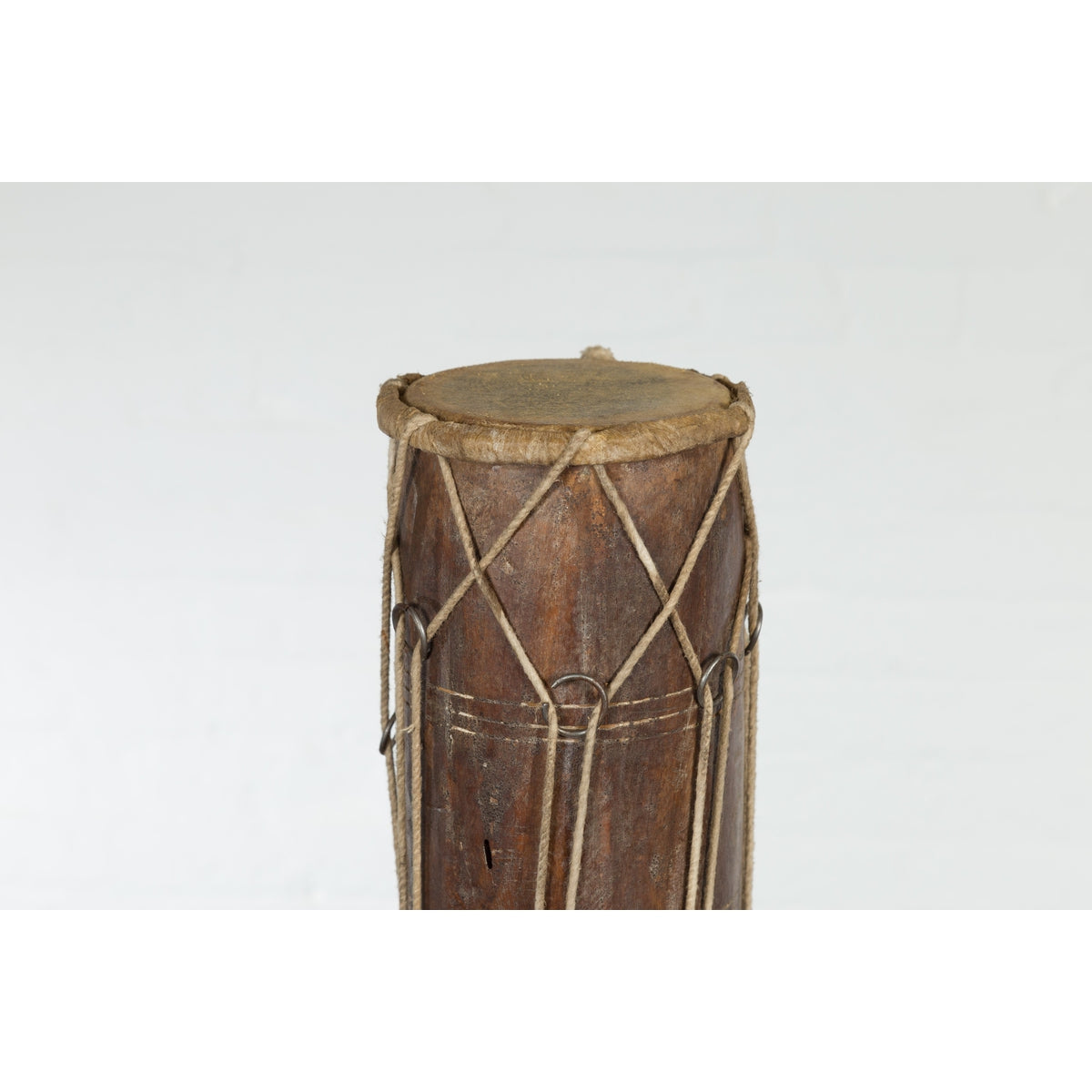 Vintage Thai Wood, Leather and Rope Klong Khaek Processional Double Headed Drum-5. Asian & Chinese Furniture, Art, Antiques, Vintage Home Décor for sale at FEA Home