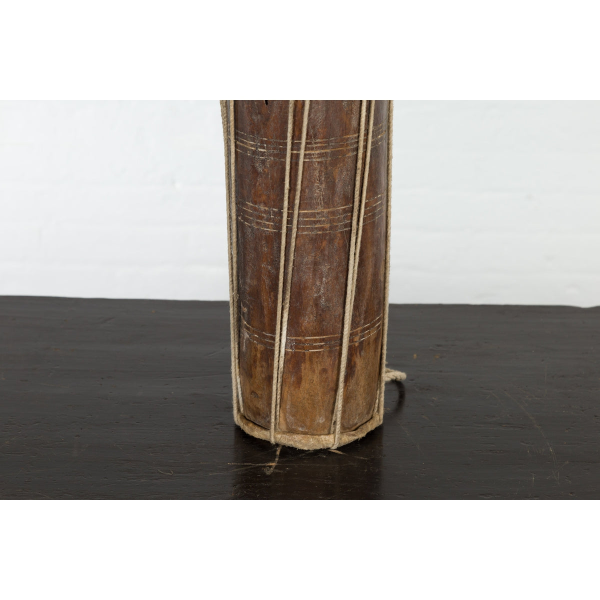 Vintage Thai Wood, Leather and Rope Klong Khaek Processional Double Headed Drum-7. Asian & Chinese Furniture, Art, Antiques, Vintage Home Décor for sale at FEA Home