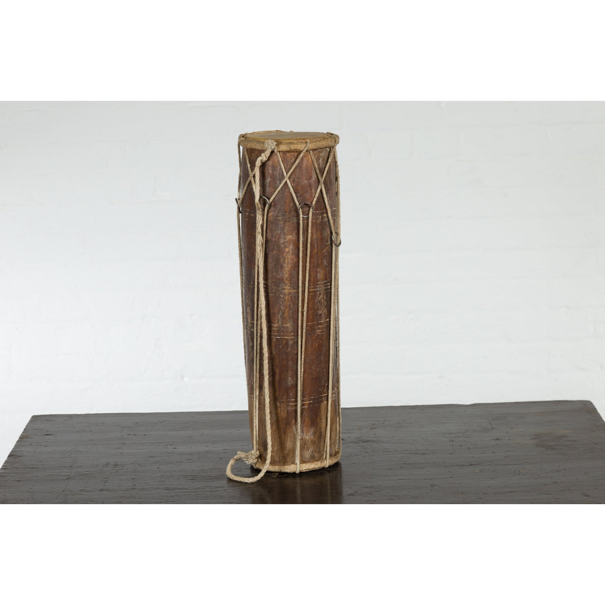 Vintage Thai Wood, Leather and Rope Klong Khaek Processional Double Headed Drum-9. Asian & Chinese Furniture, Art, Antiques, Vintage Home Décor for sale at FEA Home