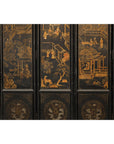 Six-Panel Black Lacquer Screen with Hand-Painted Court Scenes-10. Asian & Chinese Furniture, Art, Antiques, Vintage Home Décor for sale at FEA Home