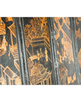 Six-Panel Black Lacquer Screen with Hand-Painted Court Scenes-20. Asian & Chinese Furniture, Art, Antiques, Vintage Home Décor for sale at FEA Home